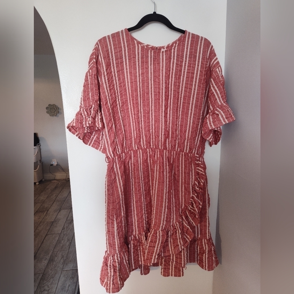 Red and White Striped Ruffle Dress #257